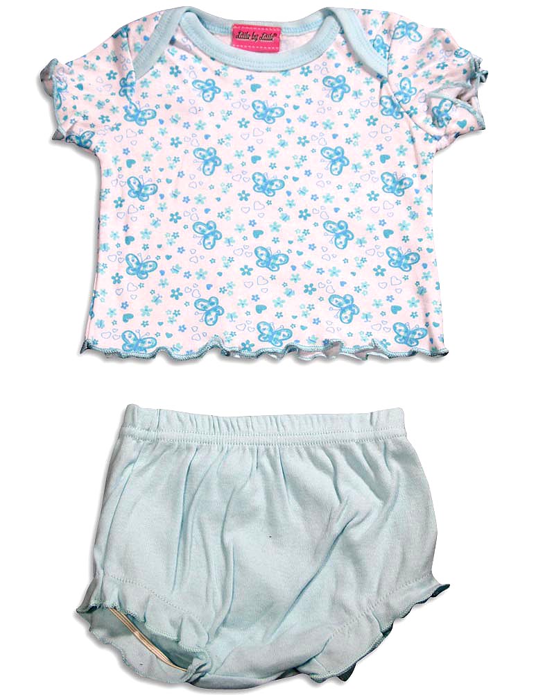 Little by Little Baby Newborn Girls Short Sleeve Print Diaper Bib Shirt Sets-5