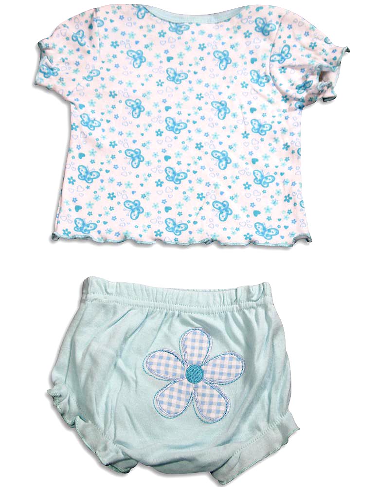 Little by Little Baby Newborn Girls Short Sleeve Print Diaper Bib Shirt Sets-1