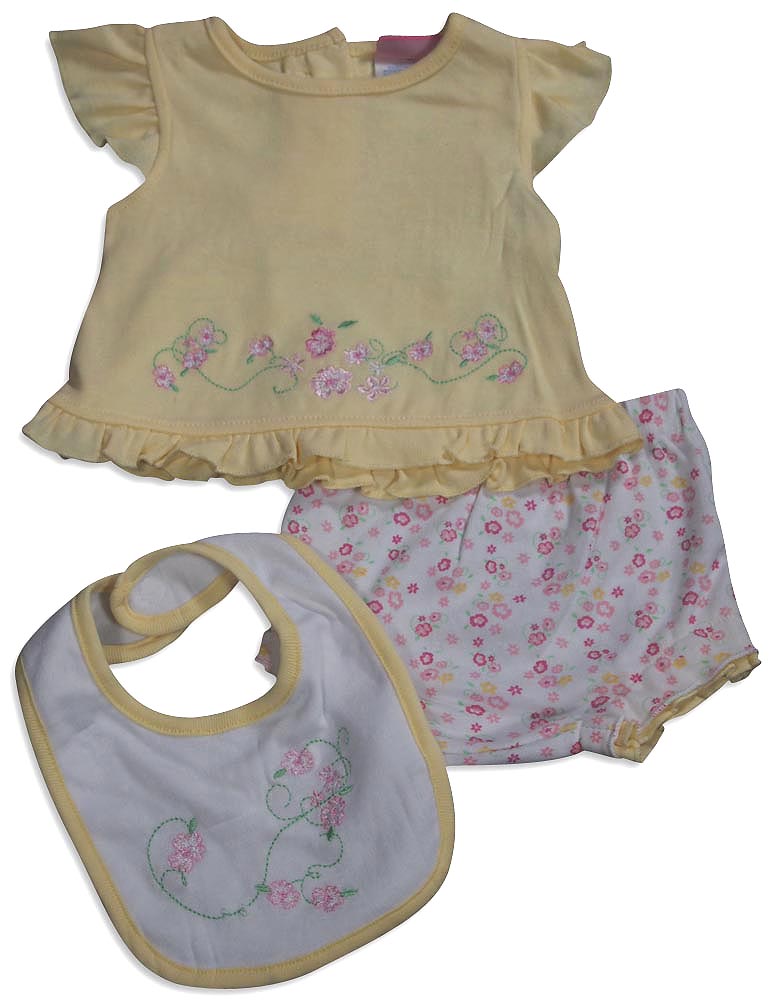 Little by Little Baby Newborn Girls Short Sleeve Print Diaper Bib Shirt Sets-2