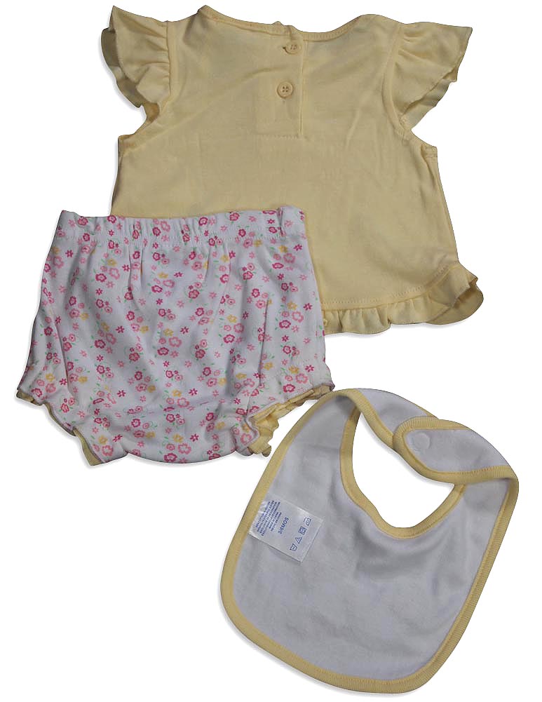 Little by Little Baby Newborn Girls Short Sleeve Print Diaper Bib Shirt Sets-3