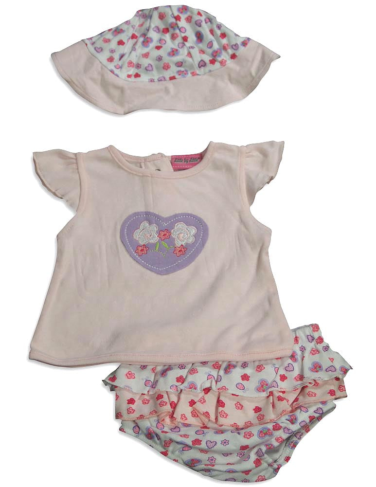 Little by Little Baby Newborn Girls Short Sleeve Print Diaper Bib Shirt Sets-7