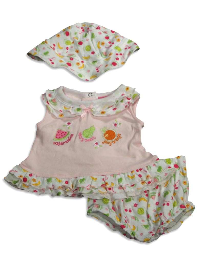 Little by Little Baby Newborn Girls Short Sleeve Print Diaper Bib Shirt Sets-9