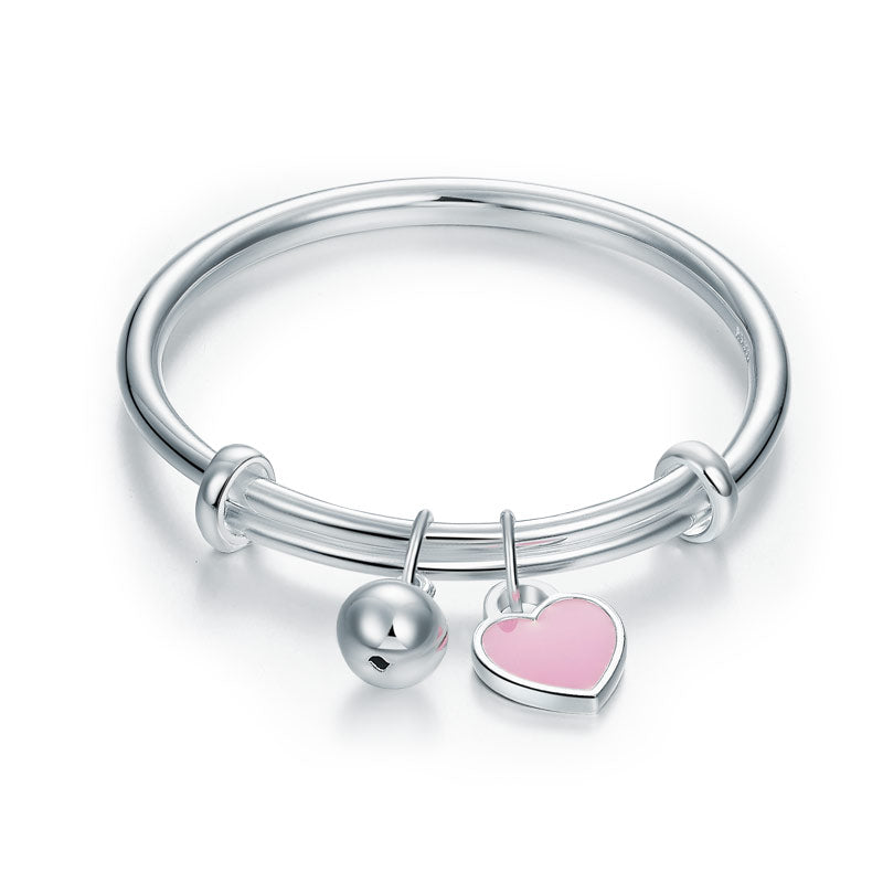 Newborn Girl 999 Pure Silver Pink Heart Baby Bangle XFB8108-0