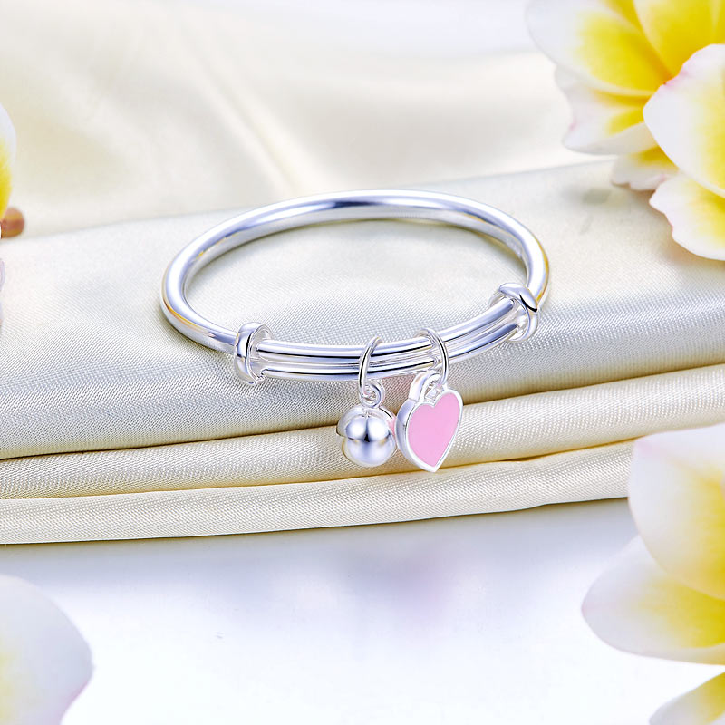 Newborn Girl 999 Pure Silver Pink Heart Baby Bangle XFB8108-2