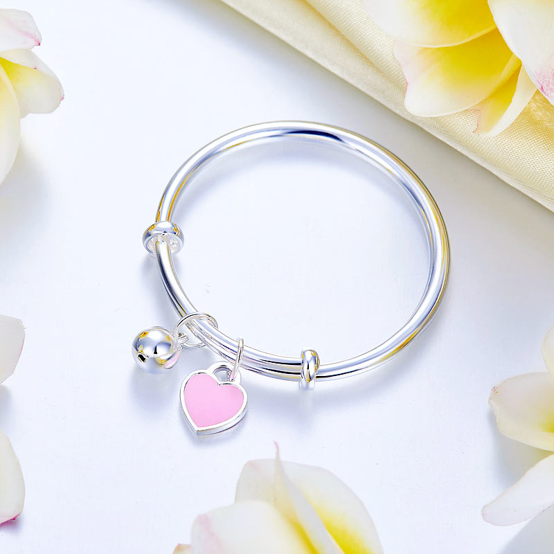 Newborn Girl 999 Pure Silver Pink Heart Baby Bangle XFB8108-3