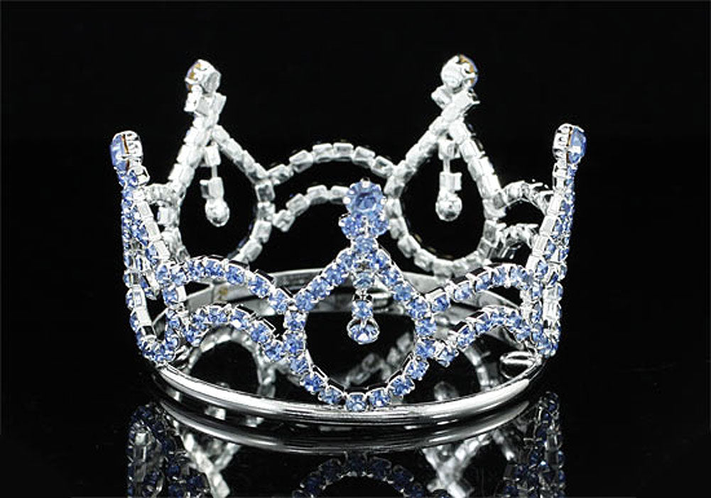 Newborn Baby Photo Prop Round Full Circle Blue Rhinestone Mini Tiara Crown XT1790-0