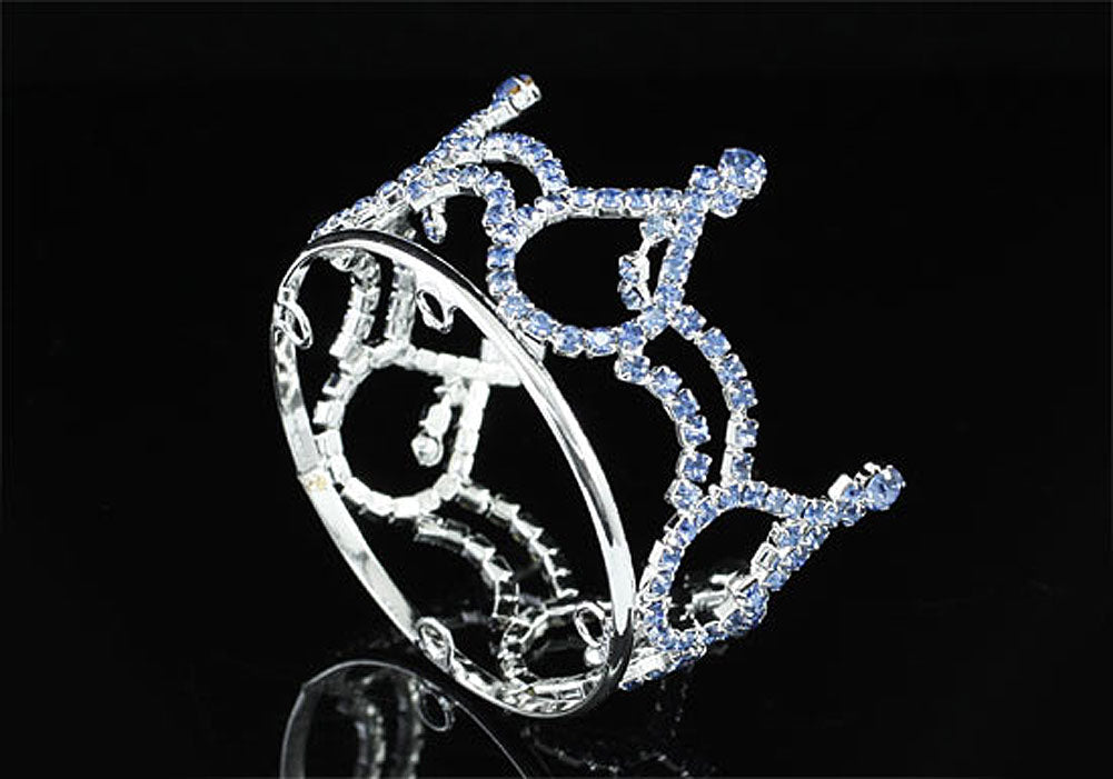 Newborn Baby Photo Prop Round Full Circle Blue Rhinestone Mini Tiara Crown XT1790-1