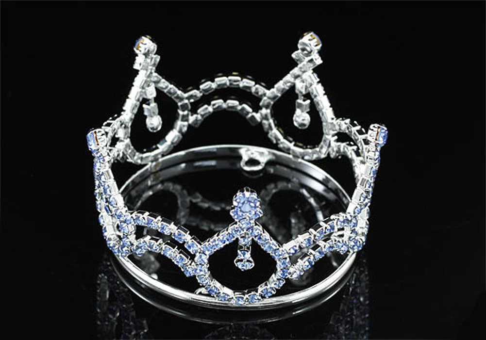Newborn Baby Photo Prop Round Full Circle Blue Rhinestone Mini Tiara Crown XT1790-2