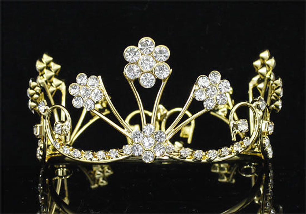 Newborn Baby Photo Prop Round Full Circle Rhinestone Gold Flower Mini Tiara Crown XT1806-0