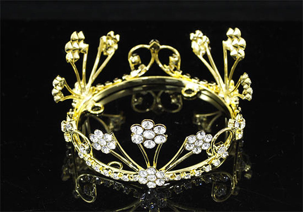 Newborn Baby Photo Prop Round Full Circle Rhinestone Gold Flower Mini Tiara Crown XT1806-2