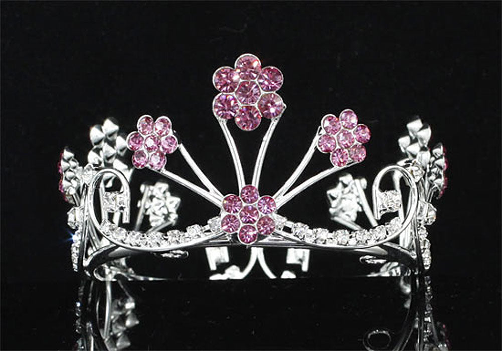 Newborn Baby Photo Prop Round Full Circle Rhinestone Pink Flower Mini Tiara Crown XT1808-0