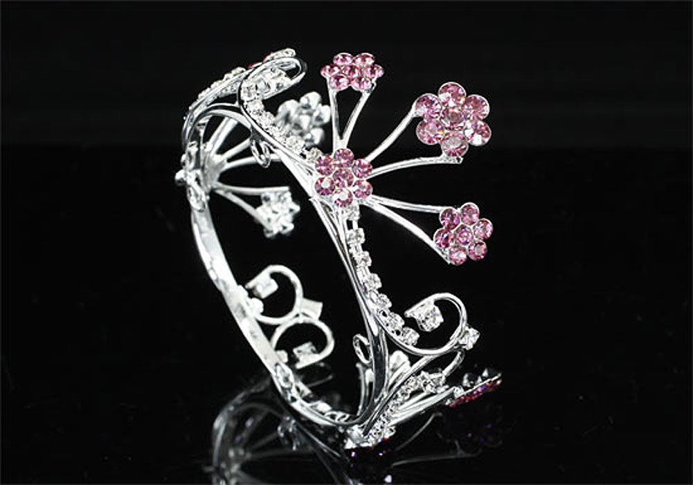 Newborn Baby Photo Prop Round Full Circle Rhinestone Pink Flower Mini Tiara Crown XT1808-1