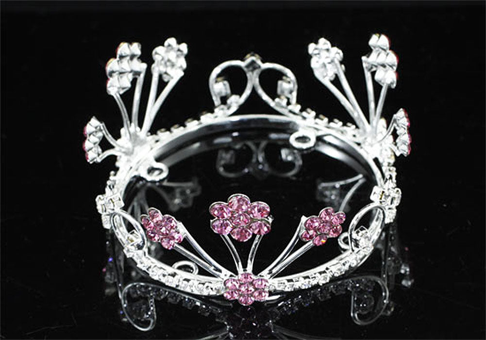 Newborn Baby Photo Prop Round Full Circle Rhinestone Pink Flower Mini Tiara Crown XT1808-2