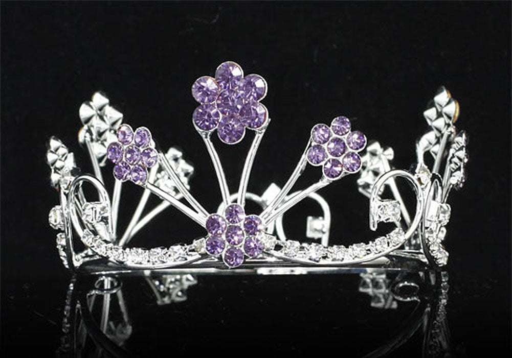 Newborn Baby Photo Prop Round Full Circle Rhinestone Purple Flower Mini Tiara Crown XT1809-0