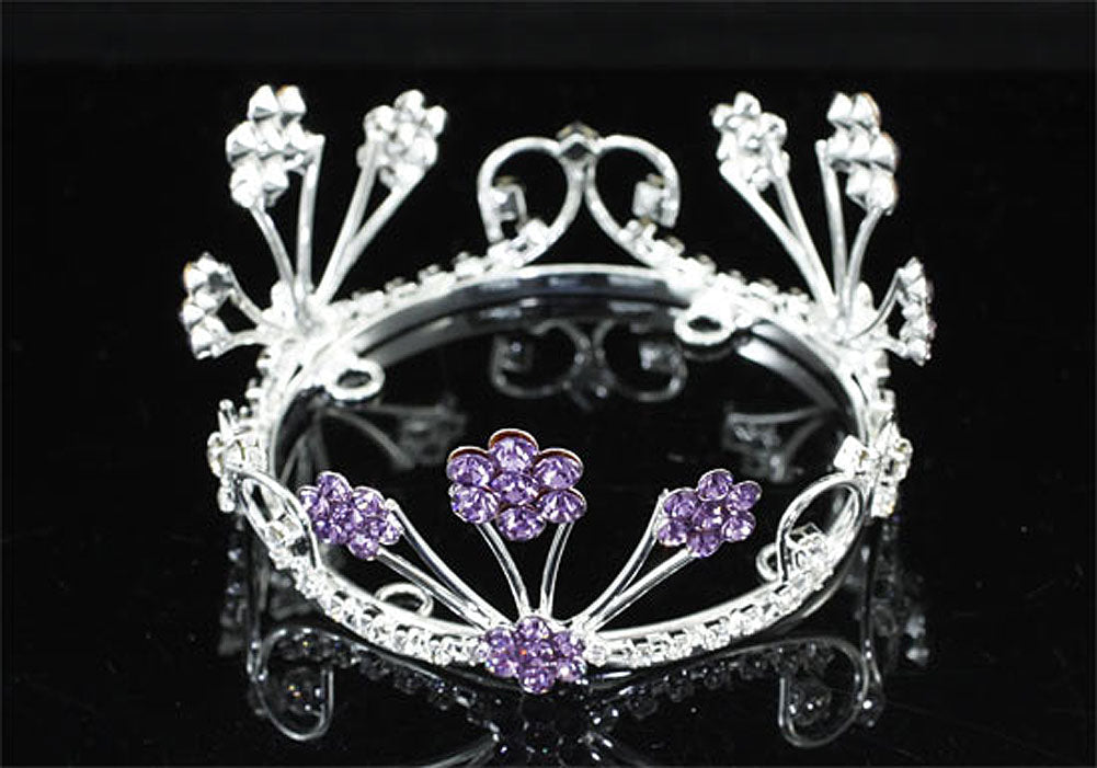 Newborn Baby Photo Prop Round Full Circle Rhinestone Purple Flower Mini Tiara Crown XT1809-2