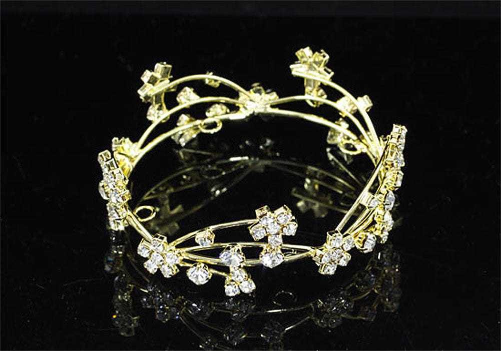 Newborn Baby Photo Prop Round Full Circle Rhinestone Gold Flower Mini Tiara Crown XT1812-3
