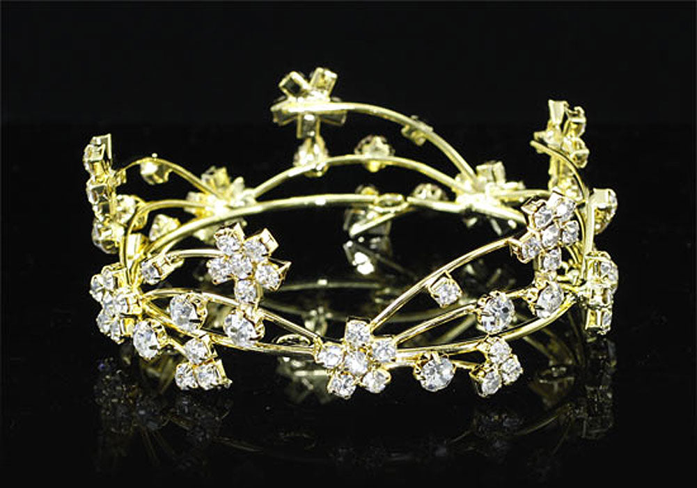 Newborn Baby Photo Prop Round Full Circle Rhinestone Gold Flower Mini Tiara Crown XT1812-2