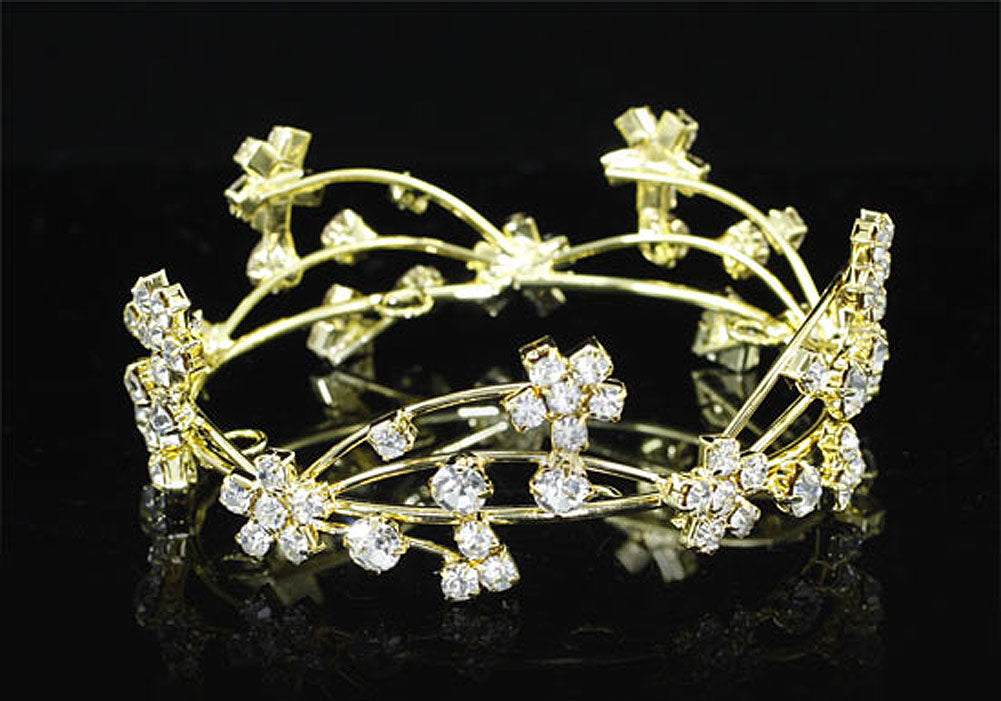 Newborn Baby Photo Prop Round Full Circle Rhinestone Gold Flower Mini Tiara Crown XT1812-1