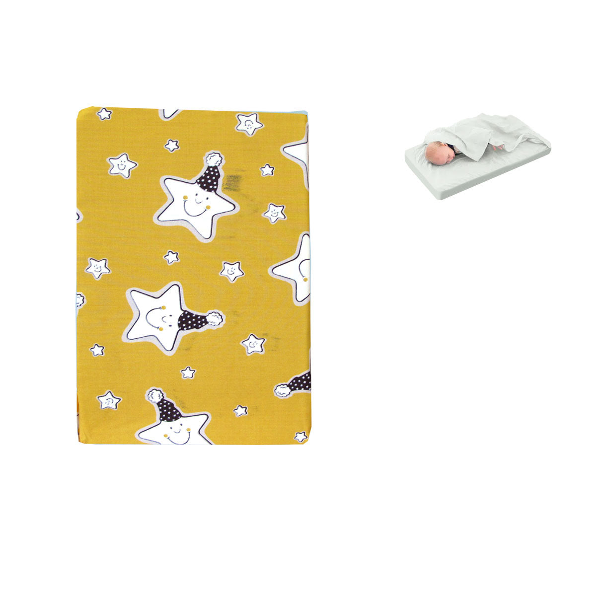 NNEDSZ Yellow Star Bassinet Fitted Sheet with a Flat Sheet Sewed Attached