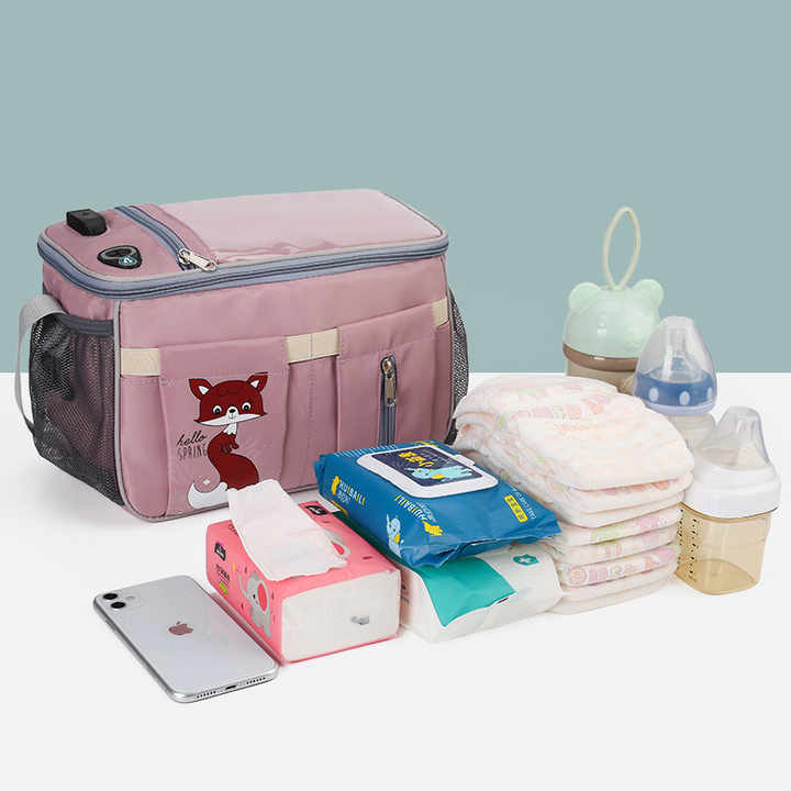 NNEDSZ Green Stroller Organizer Bag - Multi-Functional Baby Bag with Touchscreen Window, USB Port, and Bottle Holders-2