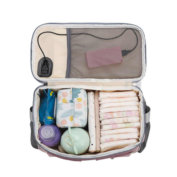 NNEDSZ Green Stroller Organizer Bag - Multi-Functional Baby Bag with Touchscreen Window, USB Port, and Bottle Holders-3