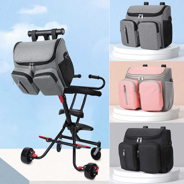 NNEDSZ Black Universal Stroller Organizer Bag - Multi-Pocket Hanging Storage Bag for Baby Essentials
