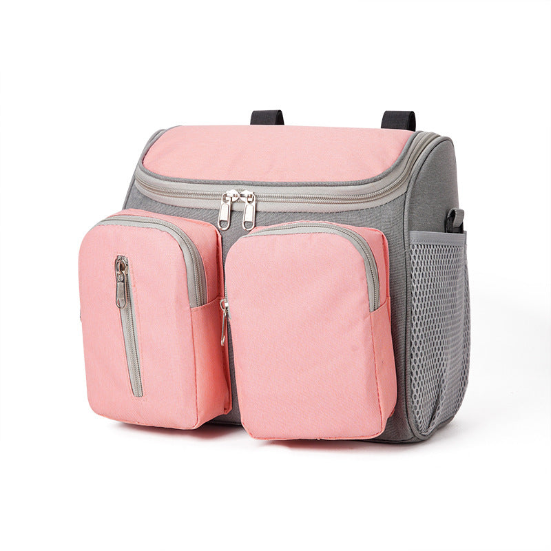 NNEDSZ Pink Portable Baby Stroller Organizer Bag - Multi-Purpose Diaper Storage Bag for Moms, Lightweight and Travel-Friendly
