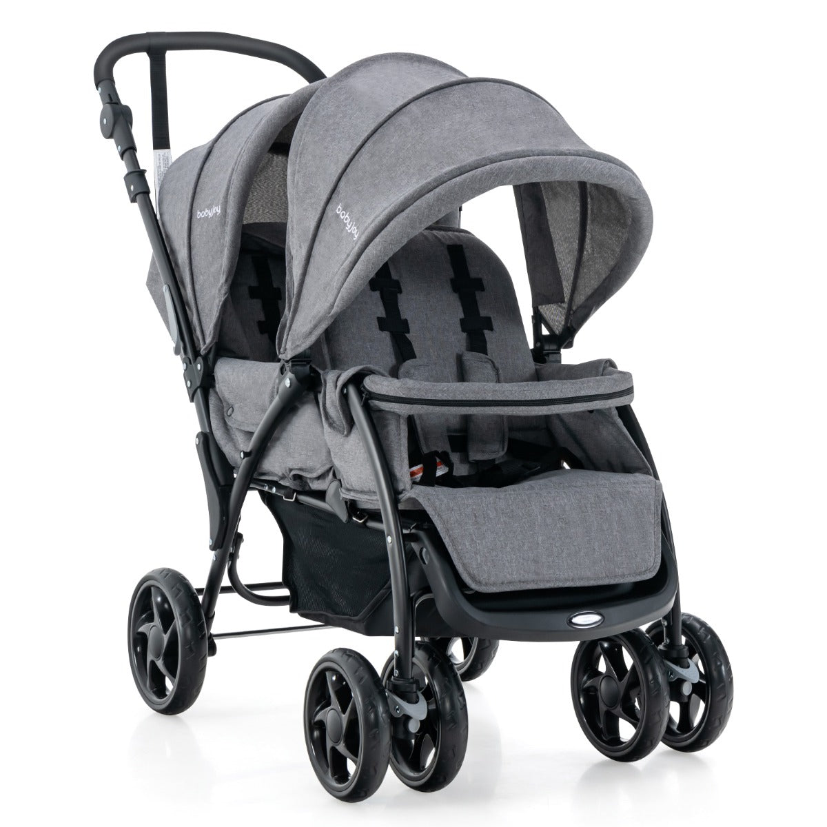 NNECW Folding Double Baby Stroller with Tandem Seating & Canopy for Toddlers-Grey