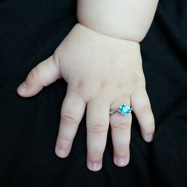 Newborn Baby 925 Sterling Silver Ring Blue Created Diamond Photo Prop XFR8207-1