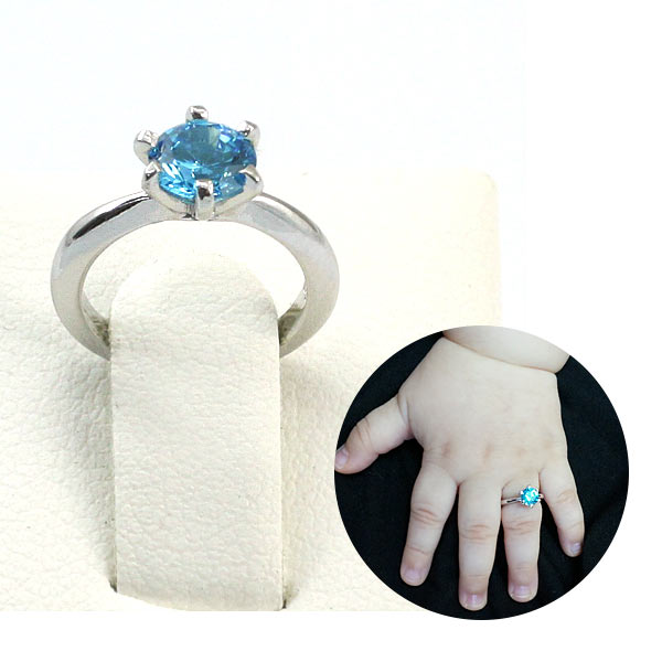 Newborn Baby 925 Sterling Silver Ring Blue Created Diamond Photo Prop XFR8207-0