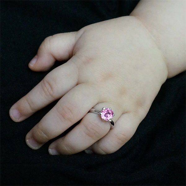 Newborn Baby 925 Sterling Silver Ring Pink Created Diamond Photo Prop XFR8208-1