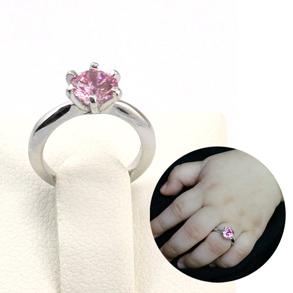 Newborn Baby 925 Sterling Silver Ring Pink Created Diamond Photo Prop XFR8208-0