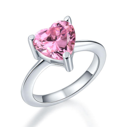 Newborn Baby 925 Sterling Silver Ring Pink Heart Created Diamond Photo Prop XFR8232-0