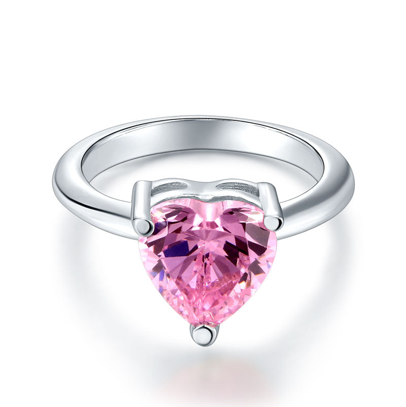 Newborn Baby 925 Sterling Silver Ring Pink Heart Created Diamond Photo Prop XFR8232-1