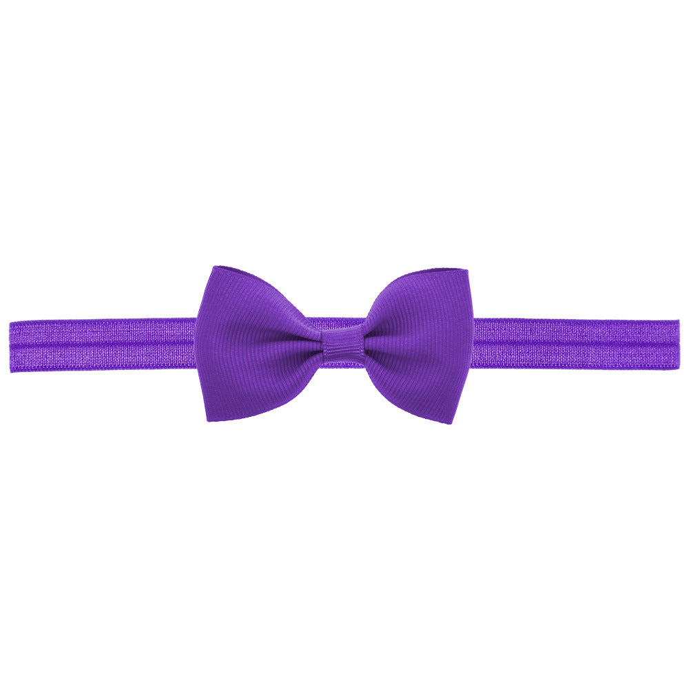 Newborn Baby 2 pcs. Small Size Bow Patched Pattern Solid Color Elastic Headband-17