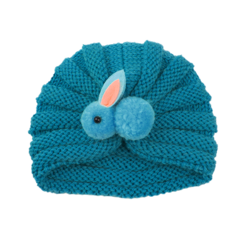 Newborn Baby Solid Color Rabbit Patched Design Wool Knitting Tire Caps-19