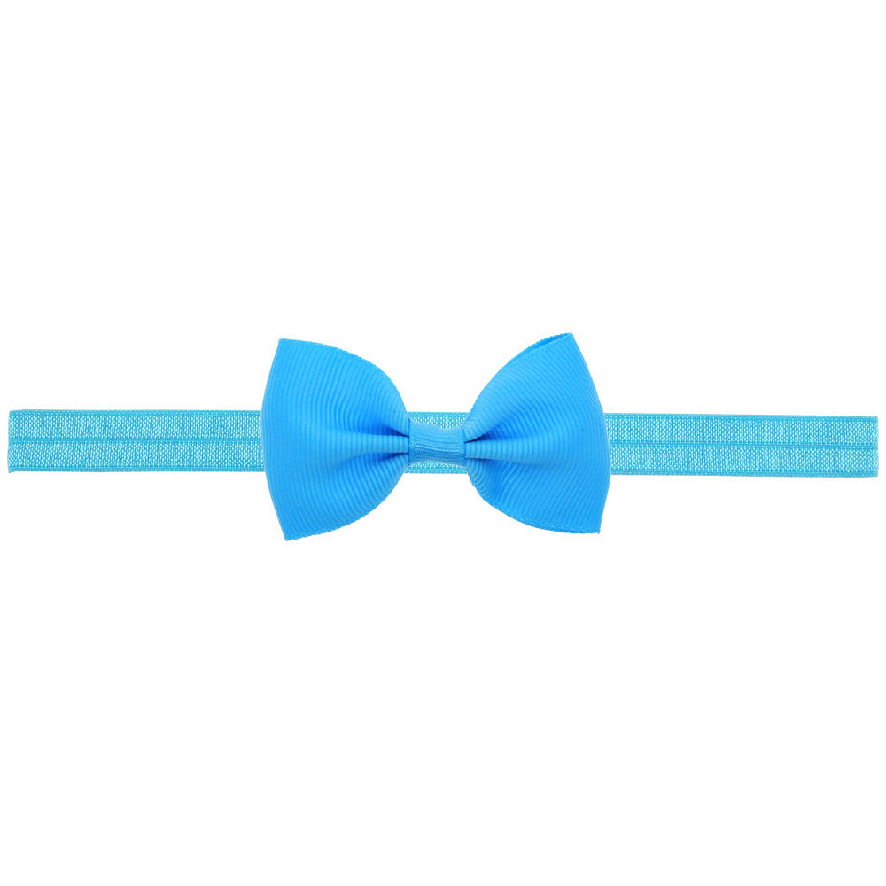 Newborn Baby 2 pcs. Small Size Bow Patched Pattern Solid Color Elastic Headband-7