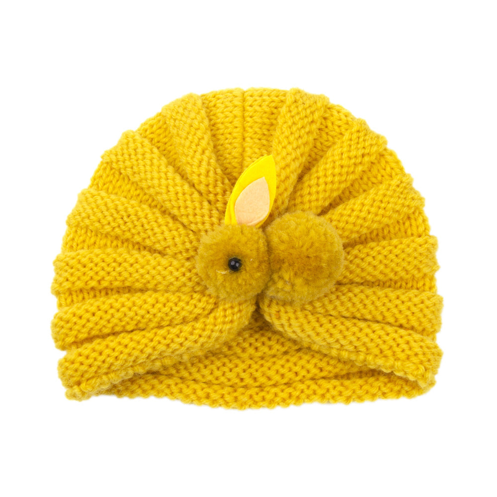 Newborn Baby Solid Color Rabbit Patched Design Wool Knitting Tire Caps-15