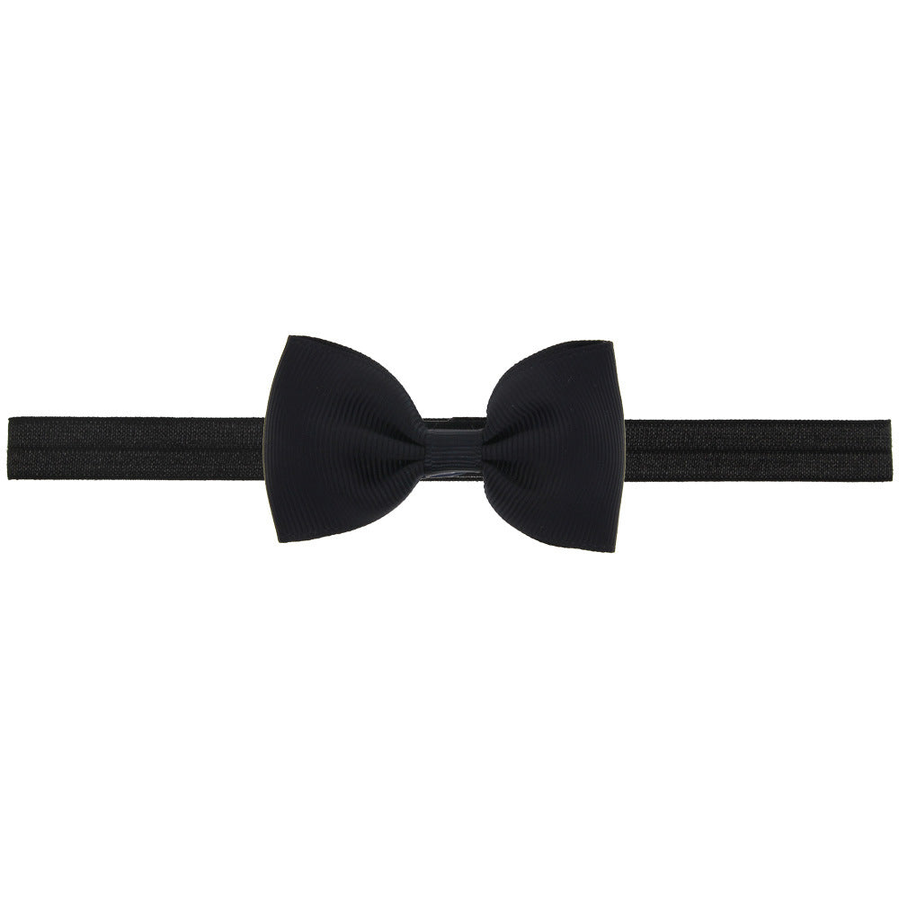 Newborn Baby 2 pcs. Small Size Bow Patched Pattern Solid Color Elastic Headband-6