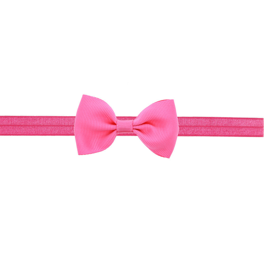 Newborn Baby 2 pcs. Small Size Bow Patched Pattern Solid Color Elastic Headband-16