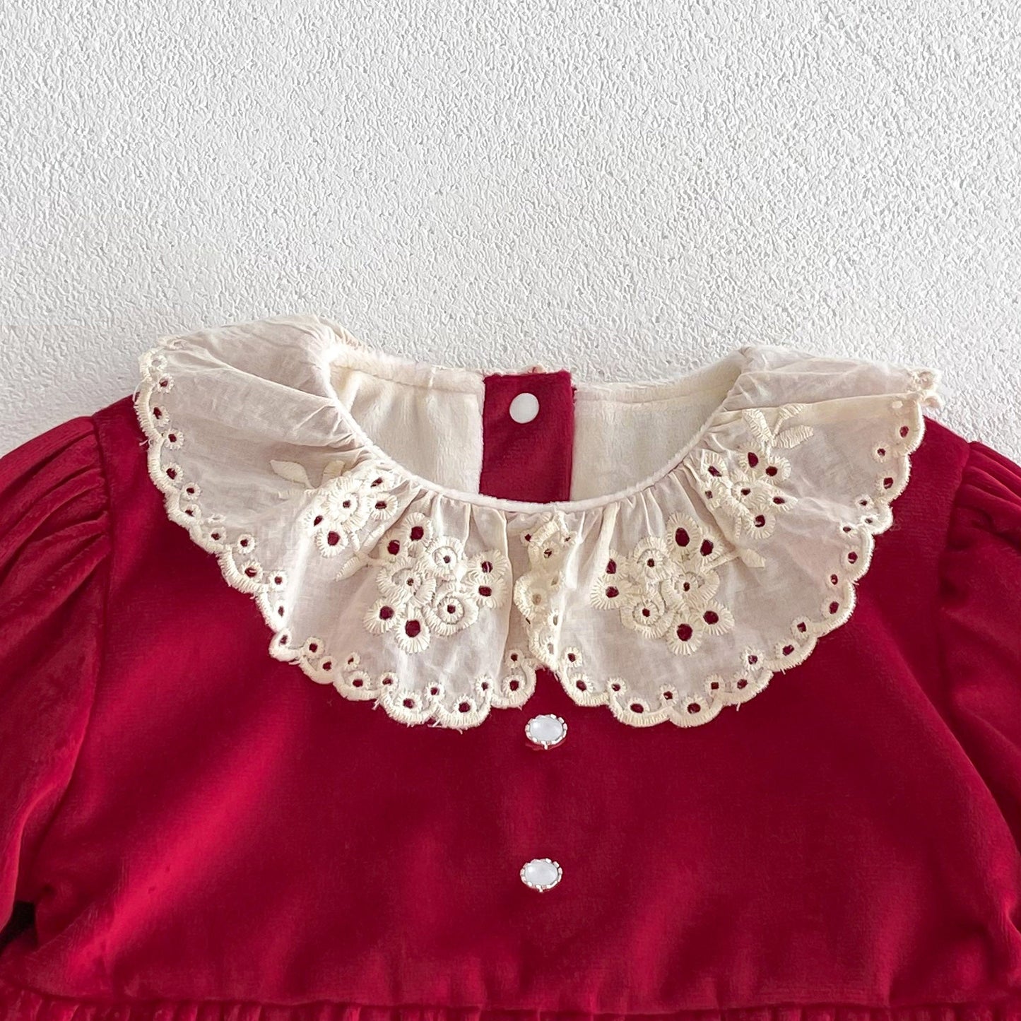Christmas Baby Girl Laces Round Collars Long Sleeve One Piece In Winter