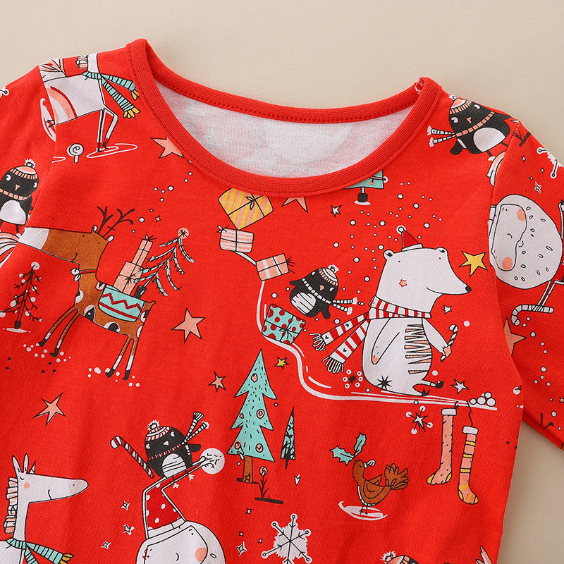 Baby Girl Cartoon Print Pattern Christmas Loose Long Dress