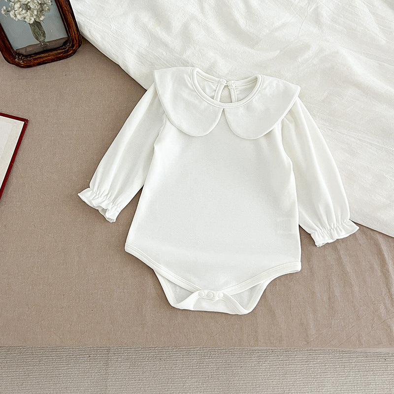 Autumn Arrival Baby Girls Long Sleeves Solid Color Peter Pan Collar White Onesies