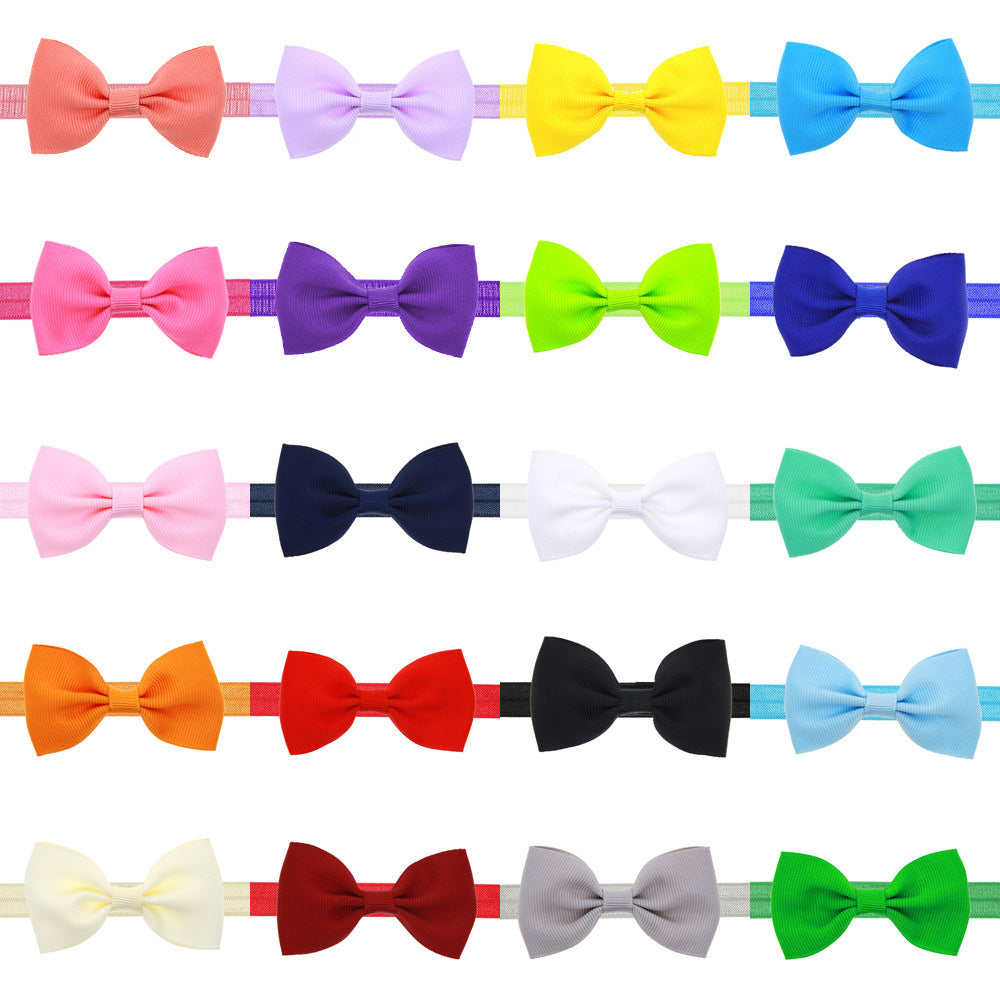 Newborn Baby 2 pcs. Small Size Bow Patched Pattern Solid Color Elastic Headband-1