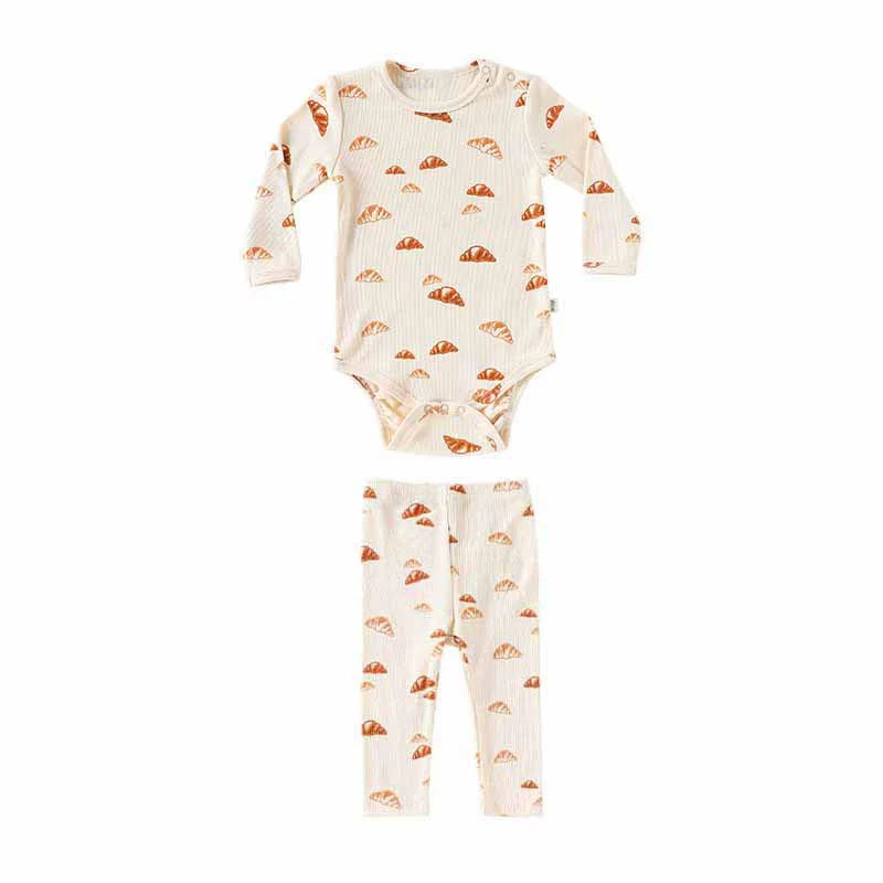 Autumn Arrival Baby Unisex Long Sleeves Geometric Pattern Crew Neck Onesies and Pants Clothing Sets