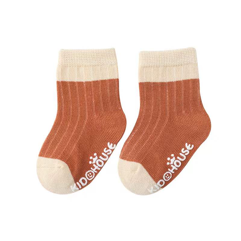 Baby Two Colors Contrast Boneless Bottom Dispensing Socks 1 Lot = 5 Pairs
