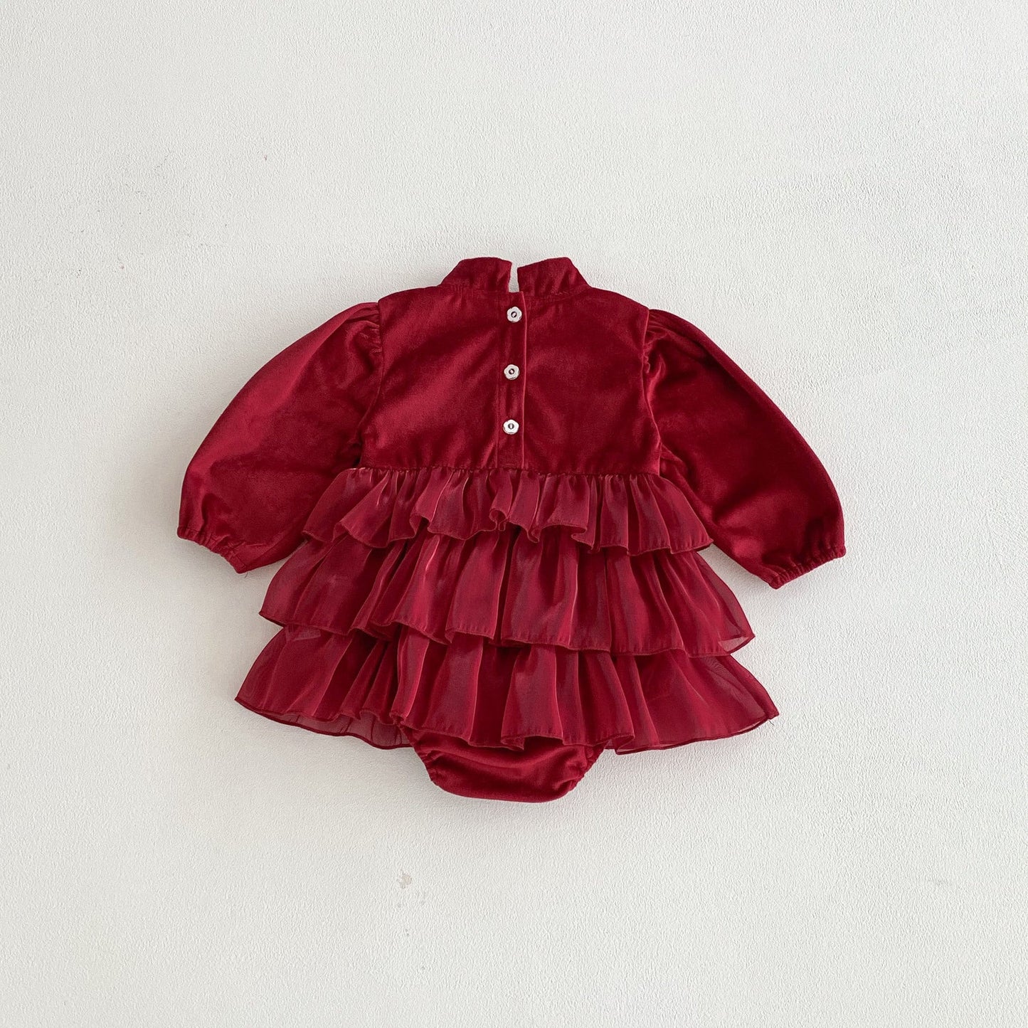 Autumn Arrival Baby Girls Long Sleeves Butterfly-bow Decorated Red Ruffle Onesies