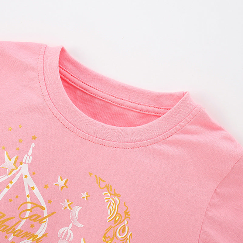 Spring and Autumn Girls Stars Pattern Long Sleeves Top and Pants Clothing Set-1