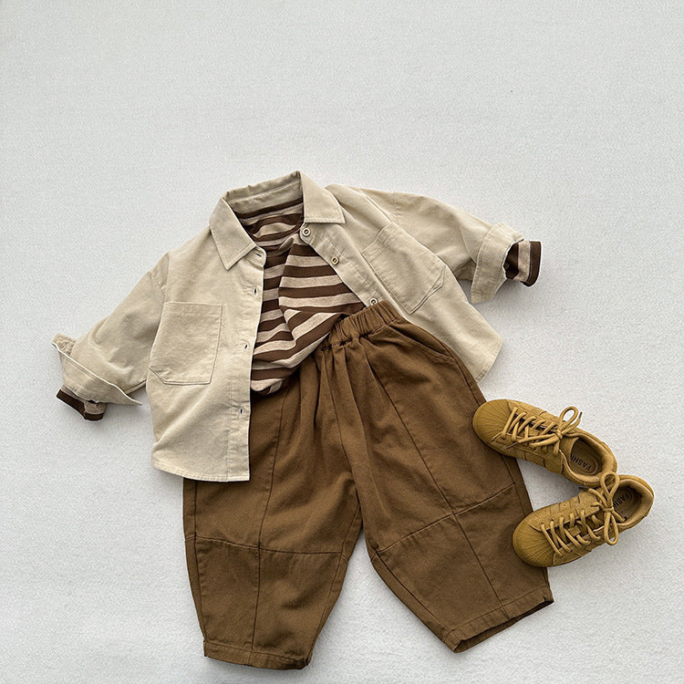 Spring Children Korean Style Casual Trousers For Boys And Girls, Mountain Style Cross-Cut Seam Radish Pants-1