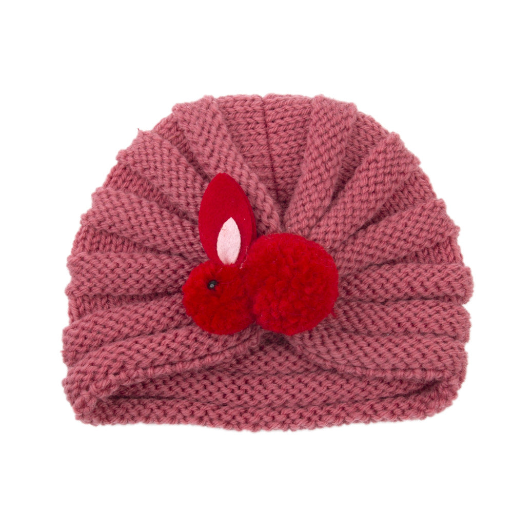 Newborn Baby Solid Color Rabbit Patched Design Wool Knitting Tire Caps-21